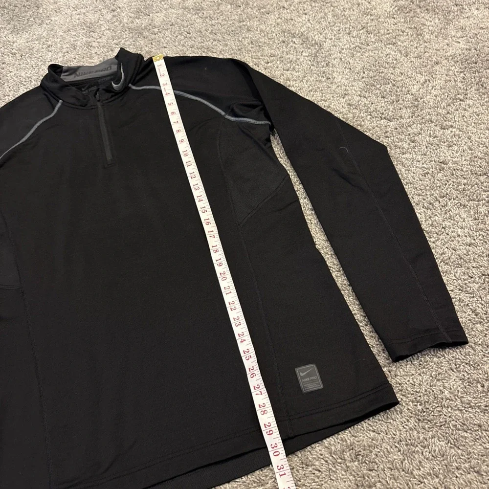 Nike Pro Shirt Mens XL 1/4 Zip Long Sleeve Black Fitted Dri Fit Pullover Black